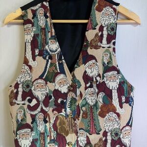 Vintage women’s Festive Santa Claus Tapestry Vest size small